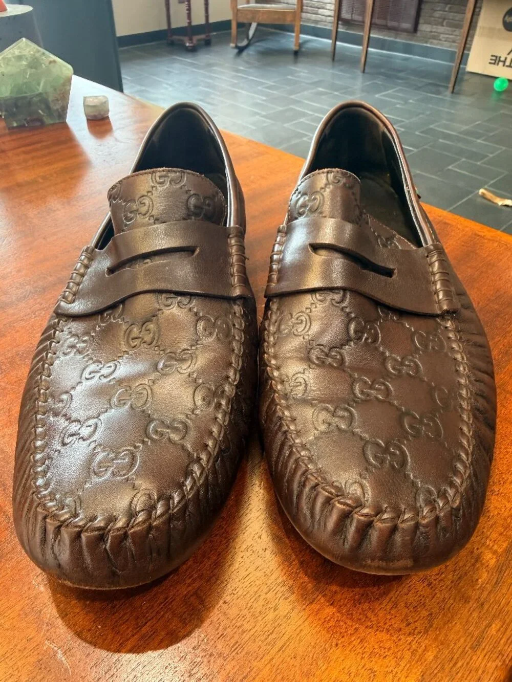 Gucci brown leather loafers men's size 11 interlocking G